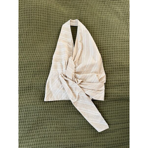 Women's ZARA Beige White Striped Halter Crop Top S